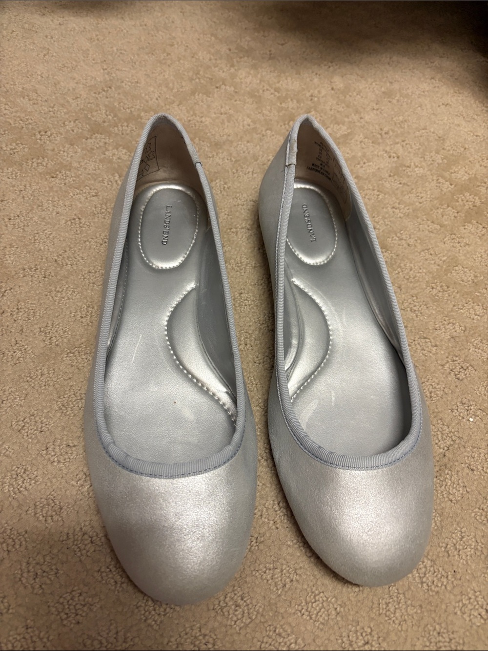 Lands End Metallic Silver Ballet Flats